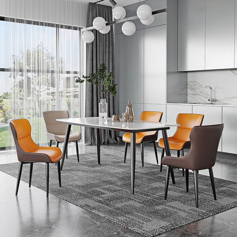 Stone Top Dining Table Traditional Luxury Table with 4 Legs in Black