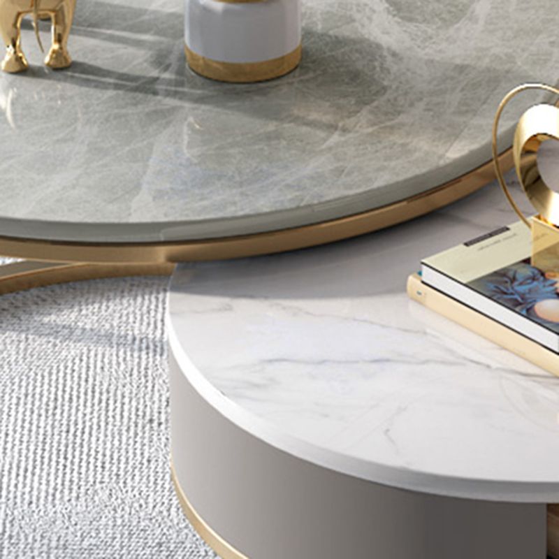 Slate Round Frame Coffee Table Modern Nesting Coffee Table Set with Drawer