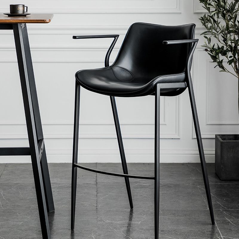 Faux Leather Counter Stool Modern Style Low Back Bar Stool with Footrest