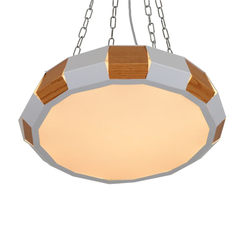 La lampe suspendue rond en fer moderniste moderniste blanc et suspension à LED en bois Lumière en lumière chaude / blanche