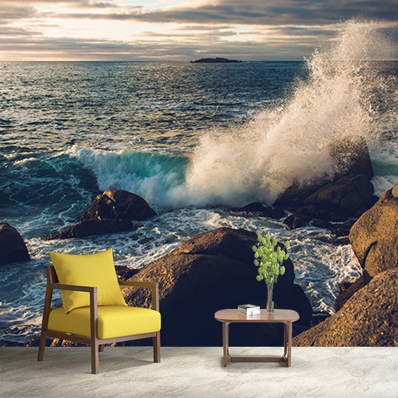 Modern Style Wall Mural Wallpaper Sea Wave Sitting Room Wall Mural