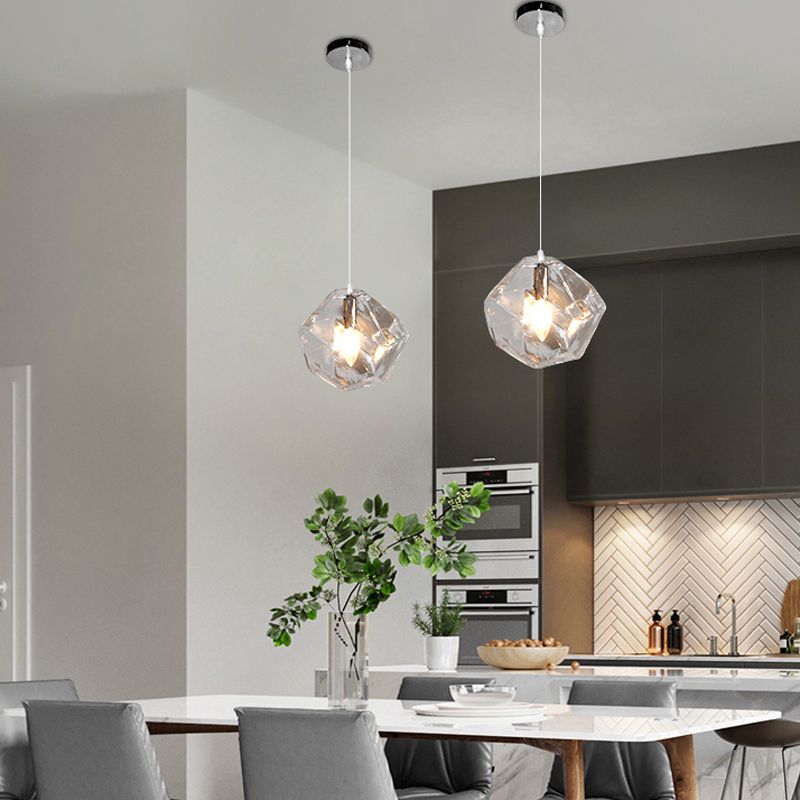 Diamant en verre petit pendentif moderniste suspendu luminaire pour chambre à coucher