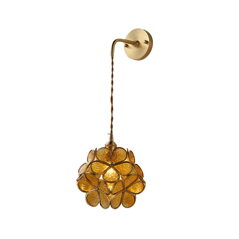 1 Glühbirnenschlafzimmerlampe Lampe Tradition Wandbeleuchtung mit Blume Weiß/Rosa/Blau -Glasschatten