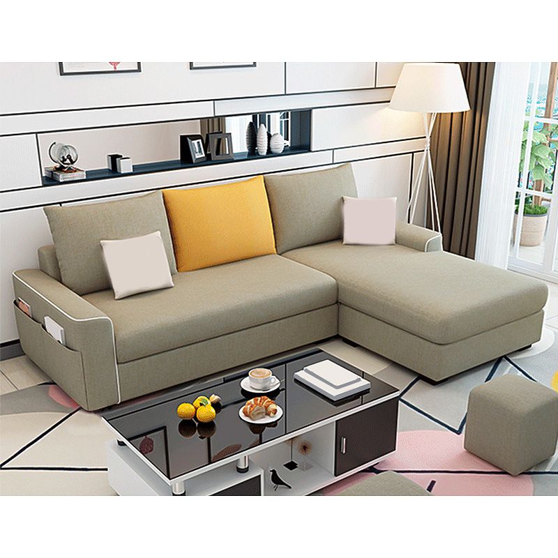 L-Shape Linen Blend Square Arm Sectional with Slipcovered and Storage