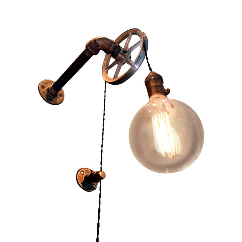 Éclairage mural de conception de poulie de style vintage avec ampoule nue 1 lumière en fer, luminaire d'éclairage à la ferme pour la ferme pour la ferme