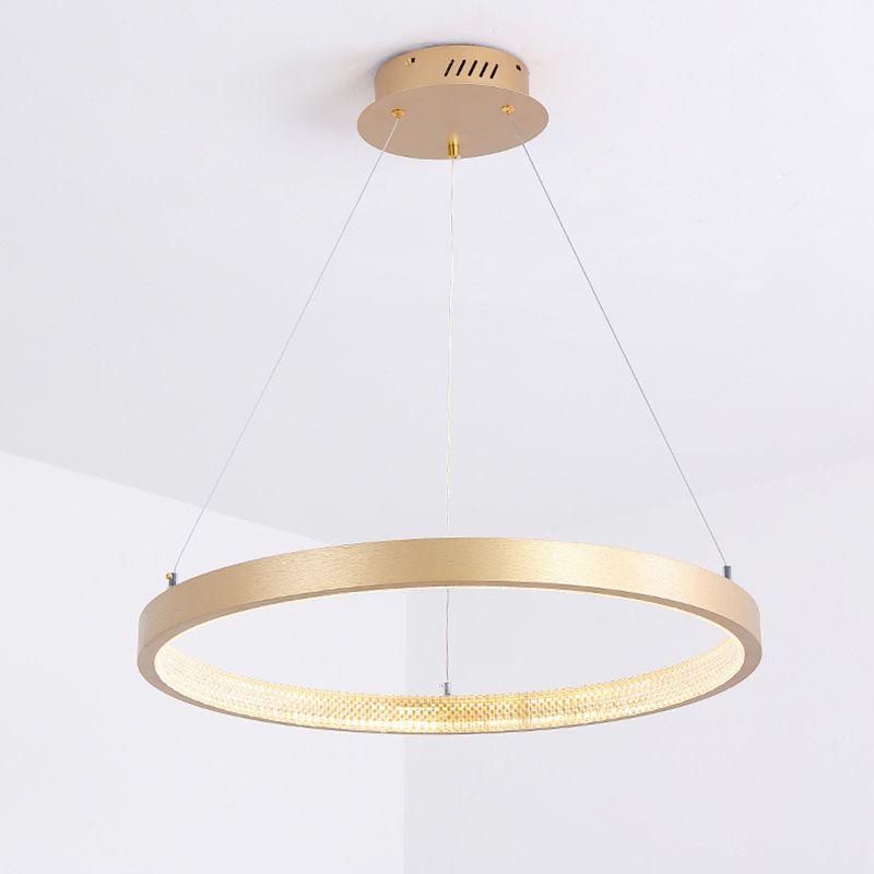 Aluminium Gold LED Hanging Lamp in Modern Luxury Style Circular Acrylic Chandelier for Living Room