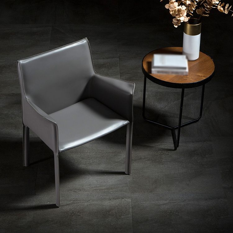 Designer Style Solid Back Chair Home Arm Matte Finish Leather Dining Chair