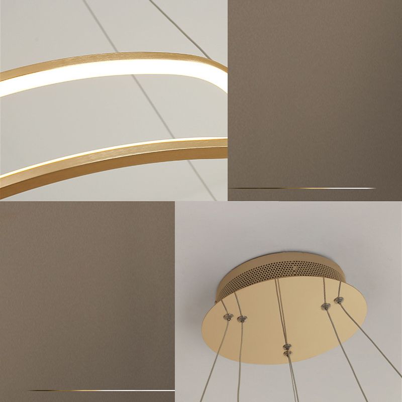 Luz de araña colgante de círculo Minimalismo de la sala de estar de metal Led colgante en oro