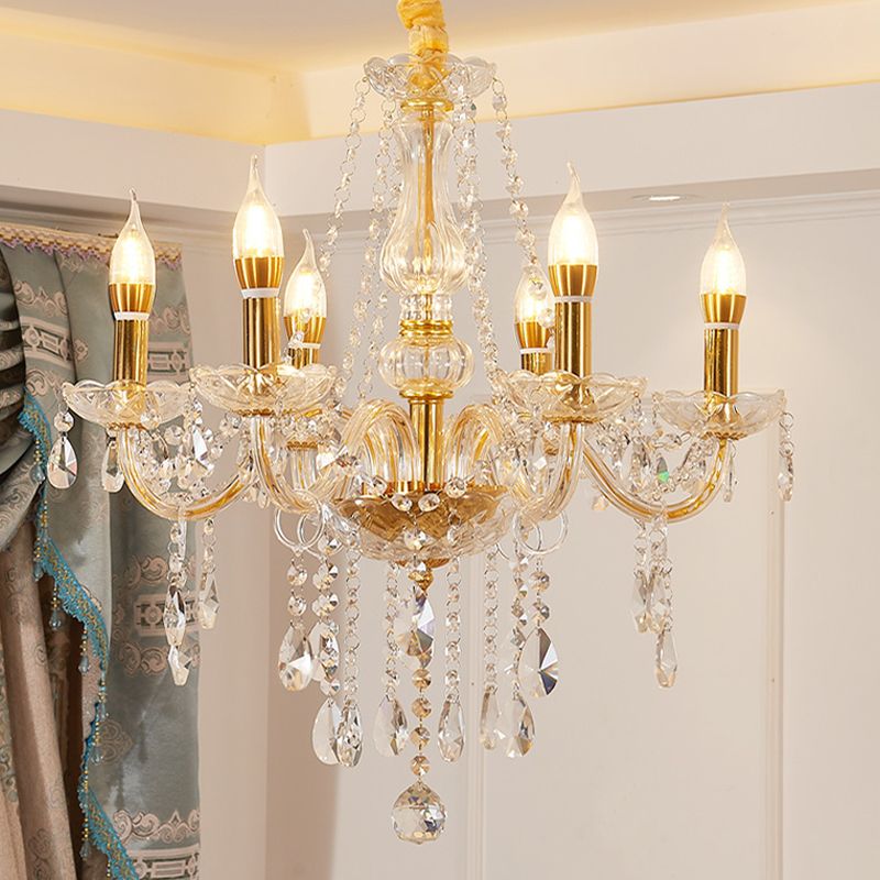 Candlestick Chandelier Light Fixture Victorian Crystal Hanging Chandelier for Living Room