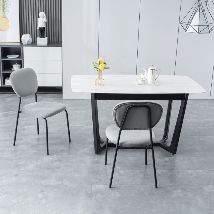 Sillas de comedor sin brazos con respaldo abierto, sillas laterales tapizadas con patas de metal