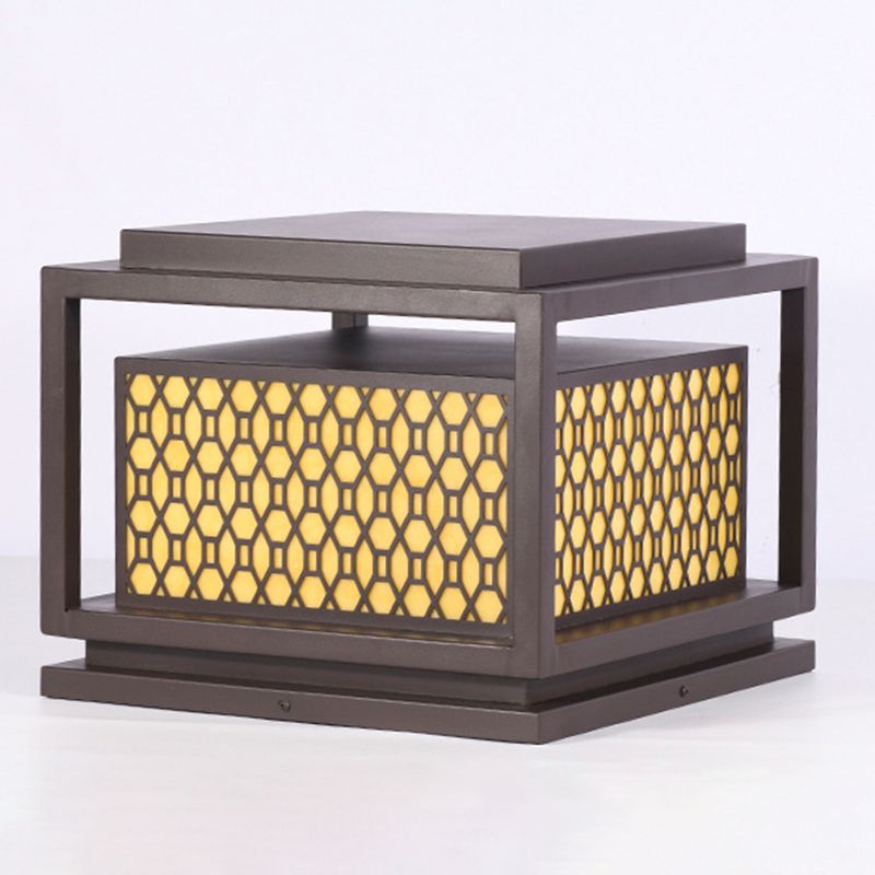 Square Shape Metal Solar Pillar Lamp Modern Style 1 Light Outdoor Light in Yellow