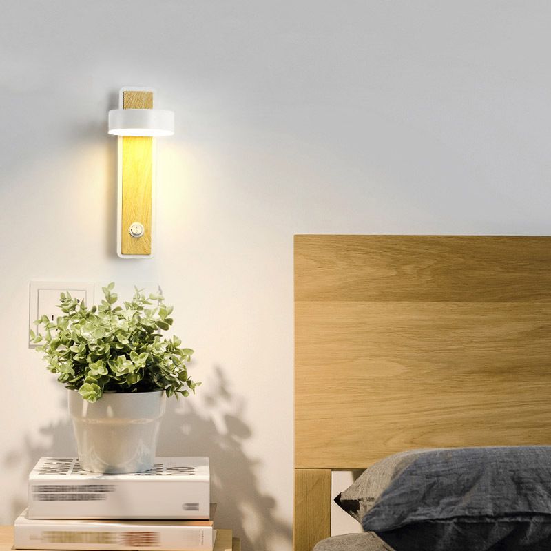Geometric Shade 1-Light Wall Sconce Modern Style Wooden Wall Mount Light Fixture