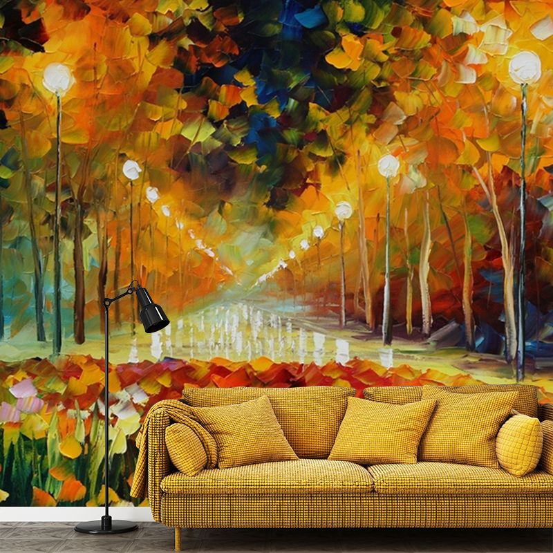 Classic Alley of Roses Murals Orange-Yellow Bedroom Wall Decoration, Made to Measure