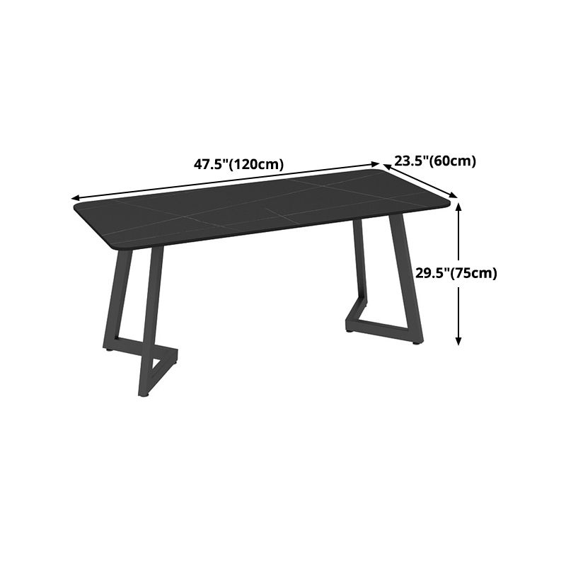 Industrial Style Dining Table Black Sintered Stone Table with Metal Base