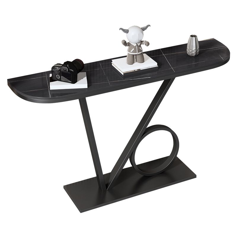 Glam Style Half Moon Accent Table with Pedestal Base for Hall Console Table