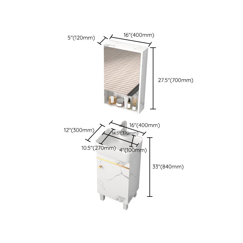 Rectangle Vanity Set White Single Sink Mirror Freestanding Bathroom Vanity with Door