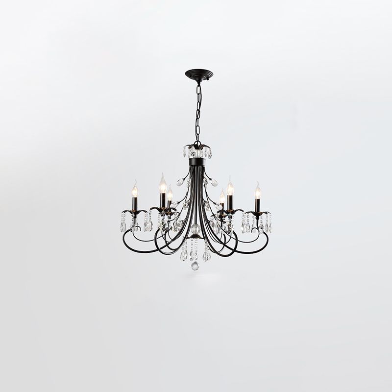 Salon lustre de style européen multi-tête cristallin de lampe suspendue pour chambre à coucher