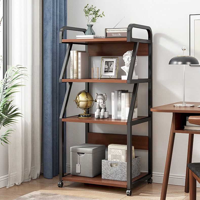 Industrial Etagere Bookshelf Steel Frame Manufactured Wood Shelf with Caster Wheels