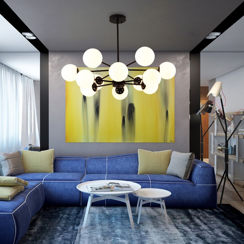 Lámpara de lámpara de vidrio de hierro forjado negro luces múltiples de estilo nórdico luz colgante para comedor