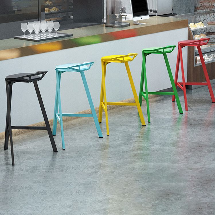 Modern Armless Backrest Counter Stool Iron Kitchen Bar Stool with Leather Cushion