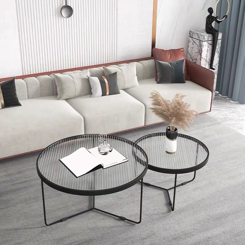 Glass Top Steel Coffee Table Round Minimalist Coffee Table for Living Room