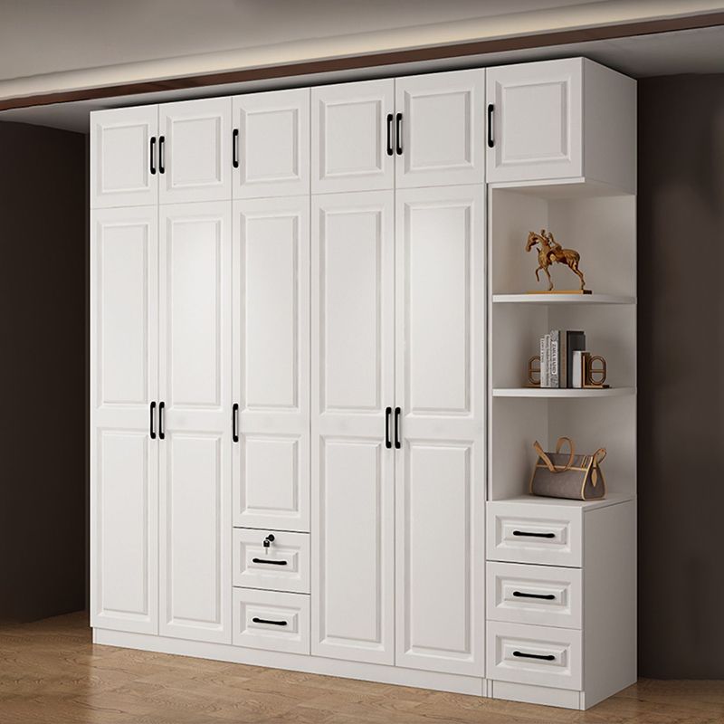 Hinged Wardrobe Cabinet White Wardrobe Armoire with Shelves for Home