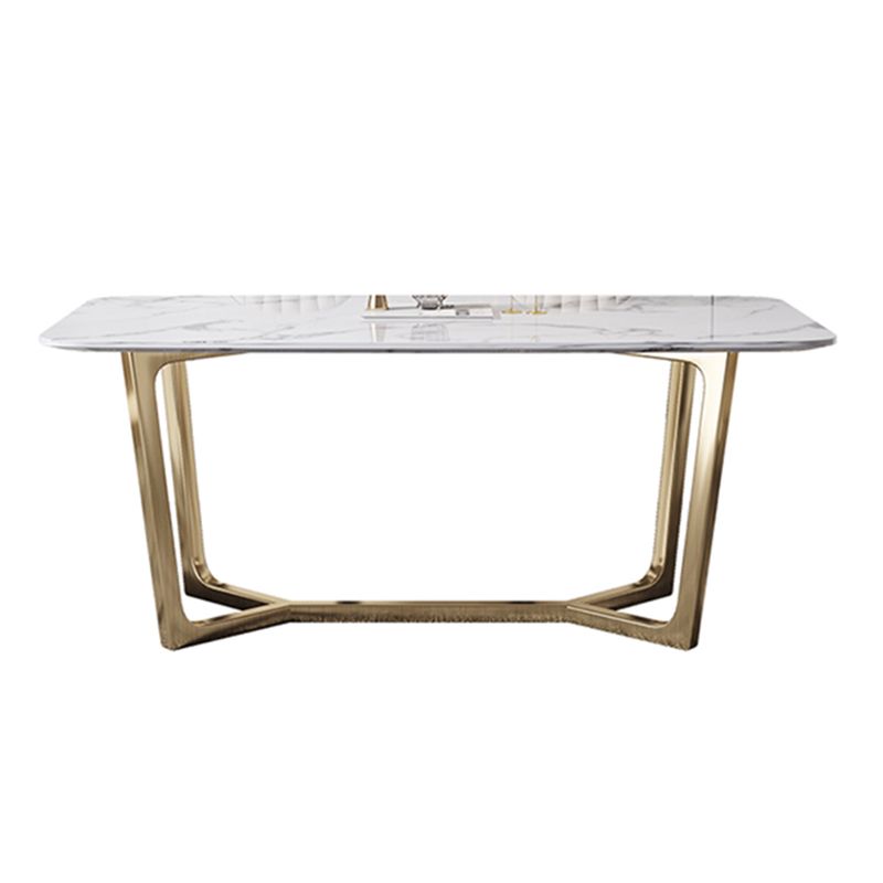 Luxury Marble Top Dining Table Rectangle Indoor Table with Trestle Base