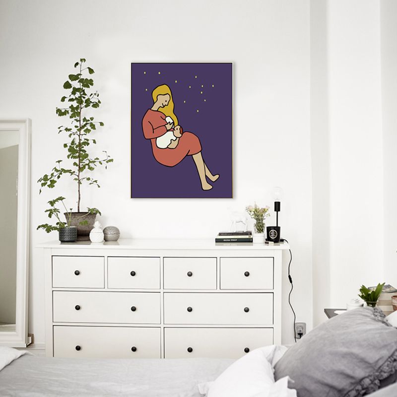 Mother with Her Baby Canvas Textured Childrens Art Nursery Wall Decor in Soft Color