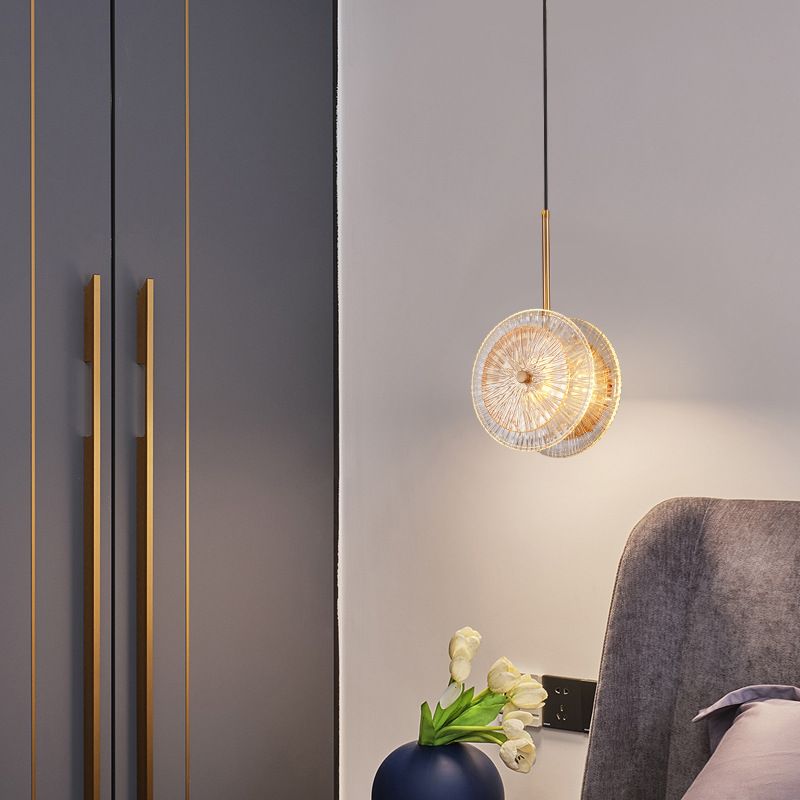 Luz de suspensión de disco de cristal Simplicidad LED colgante plateado de latón para Diner
