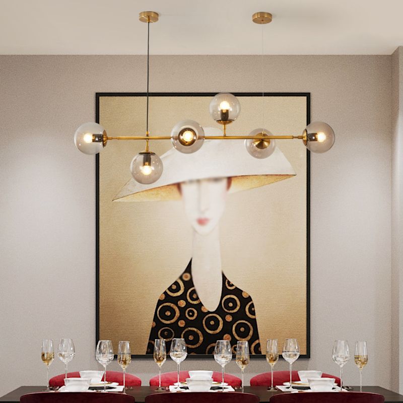 Salle à manger Island Light Nordic Style Gold Island Éclairage avec une teinte en verre sphérique