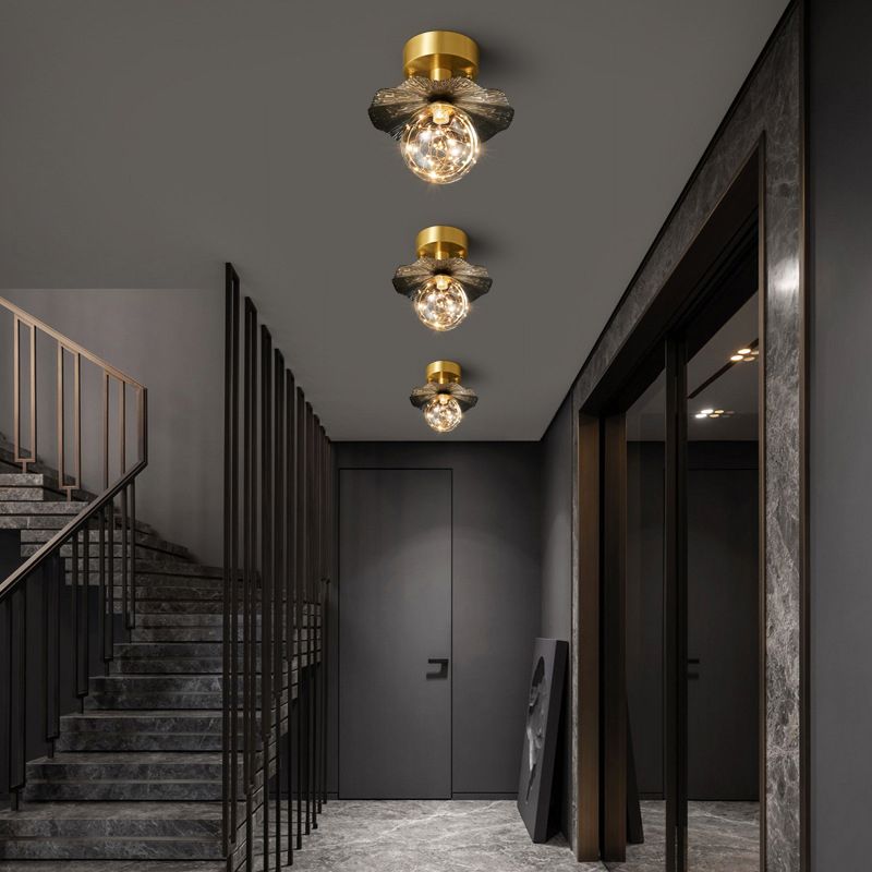 Modern Creative Style Ceiling Lamp Brass and Glass Lighting Fixture in Gold for Hallway