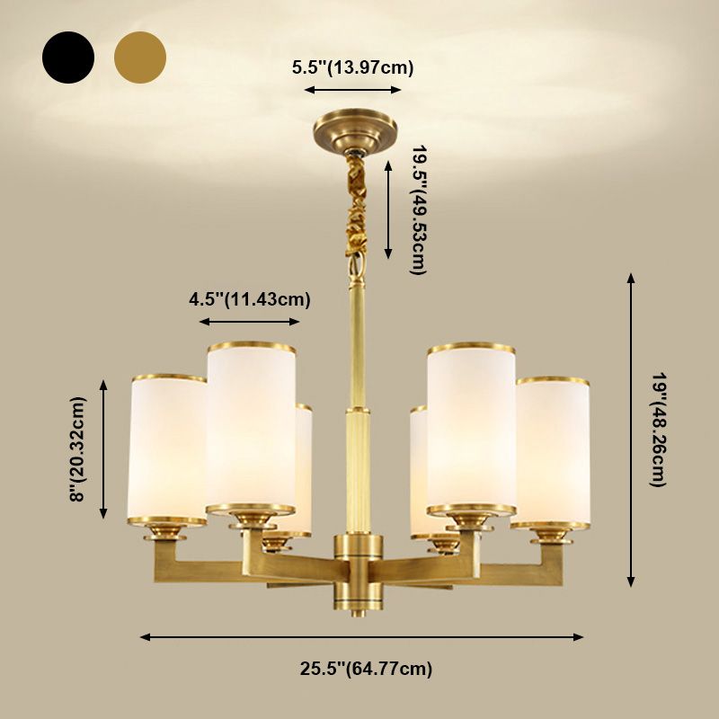 Light Luxury Style Chandelier Lighting Cylindrical Hanging Chandelier with Glass Shade
