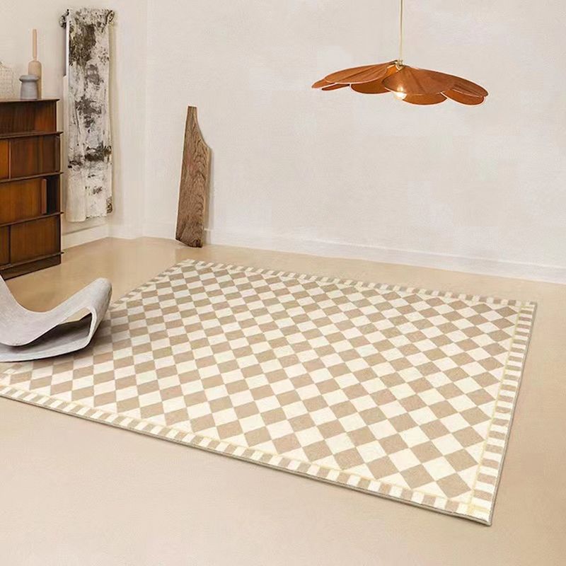 Rectangle Shape Rug Living Room Lattice Carpet Polyester Washable Area Rug