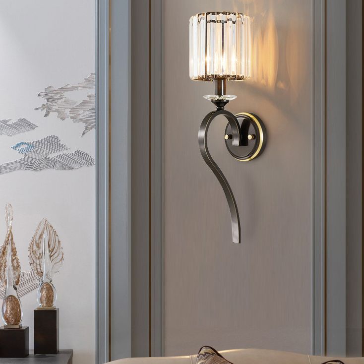 Crystal Cylindrical Wall Lamp in Modern Luxury Style Copper Single Wall Light for Interior Spaces
