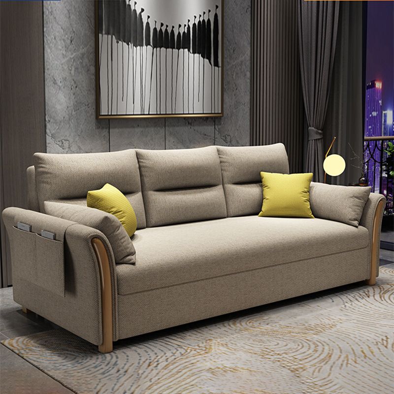 Contemporary Linen Sofa Bed Beige Square Arm Sleeper Sofa, 32.28" Wide