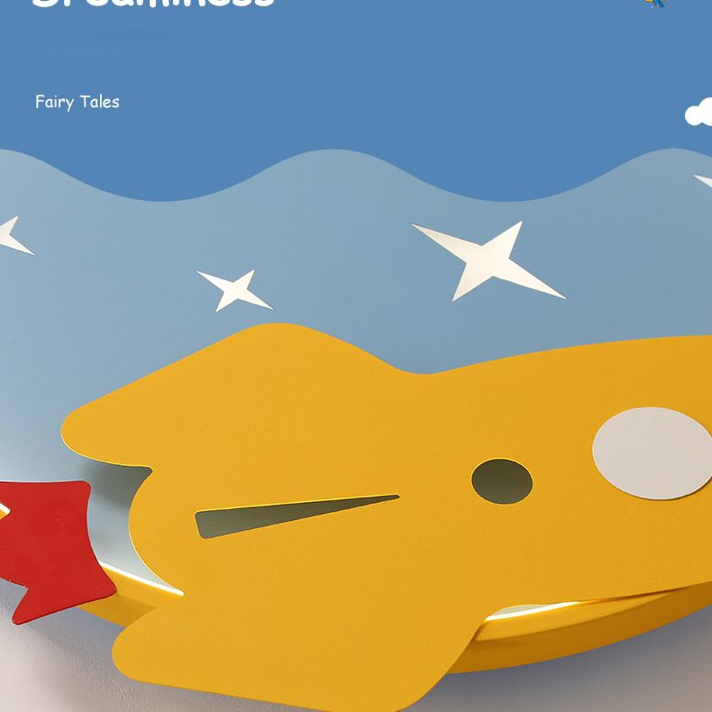 Lampe de plafond LED en métal de dessin animé de lumière affleurante de cercle jaune-bleu avec le décor de fusée