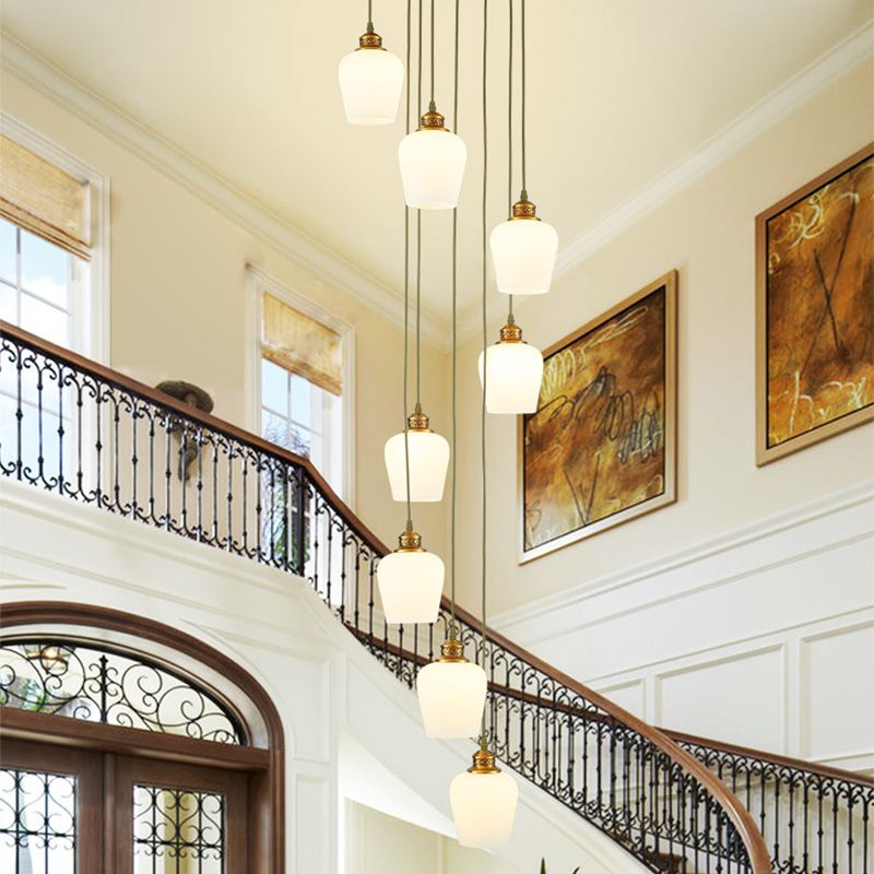 8 Lights Tulips Shade Hanging Lamp Modernist White Glass Multi Light Pendant Chandelier