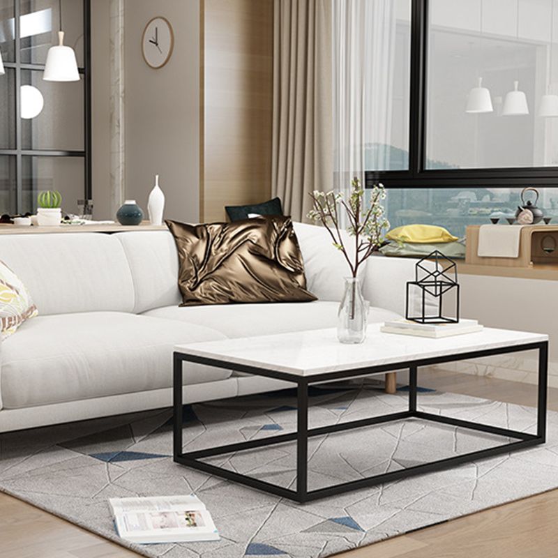 Glam Coffee Table with Metal Frame Base and Marble Top in White