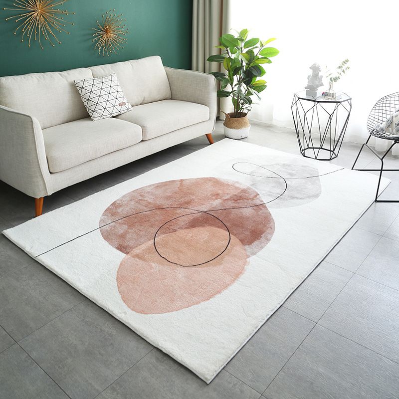 White Color Piece Rug Polyester Modern Indoor Rug Non-Slip Backing Rug for Drawing Room