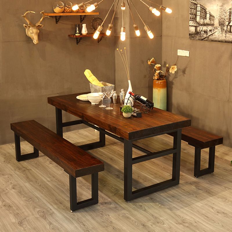 Industrial 1/2/3/4/5 Pieces Furniture Solid Wood Rectangle Dining Chairs Set in Brown