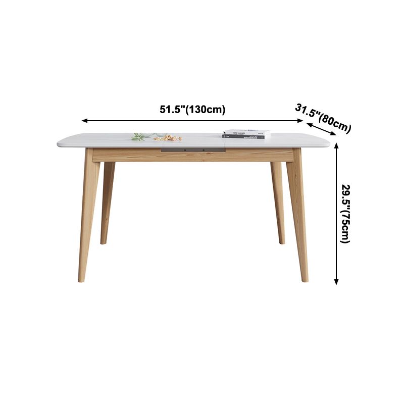 Sintered Stone Top Extendable Table in White Kitchen Table with Ash Wood Base and 4 Legs