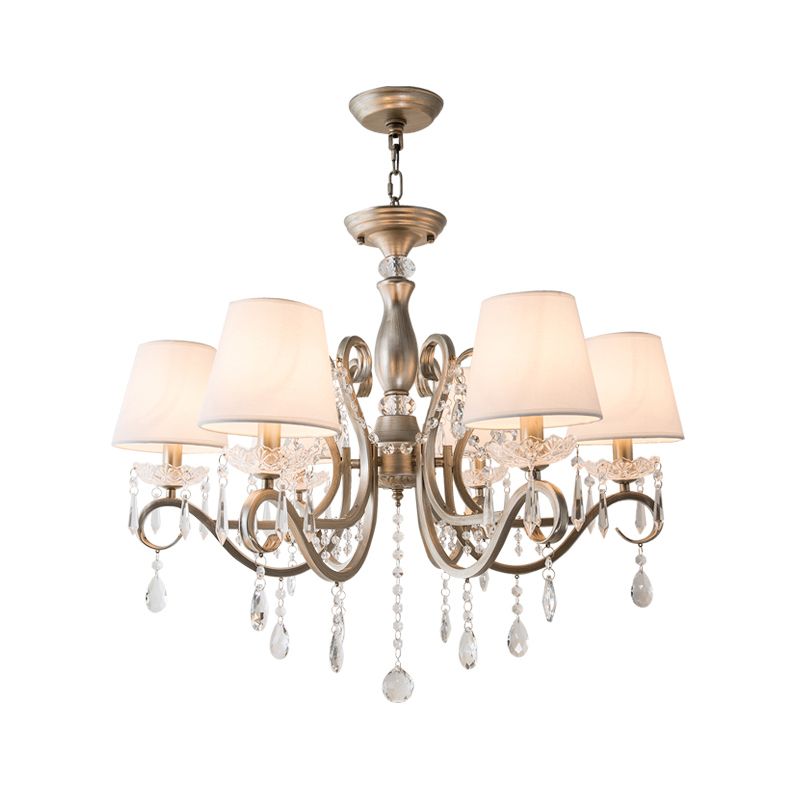Scrolled Arm Metal Chandelier Lighting Traditional Living Room Pendant Light Kit with Crystal Accent