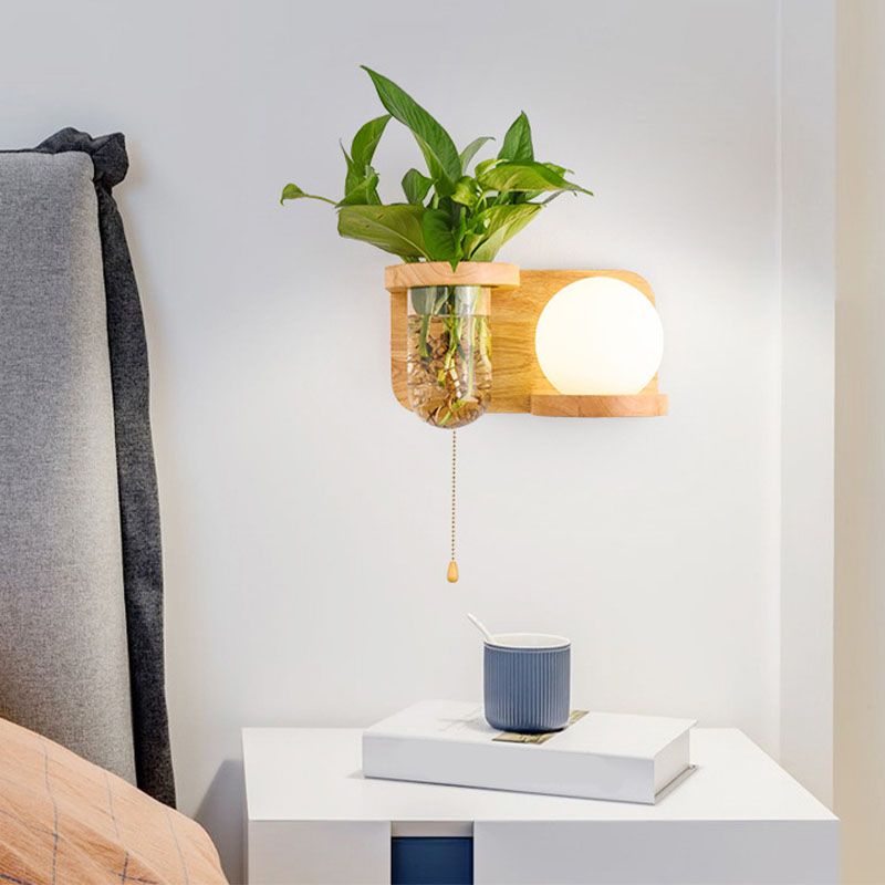Nordische moderne Wandmontage helles Holz 1-Licht-Wandlampen für Schlafzimmer, Schiffe ohne Pflanzen