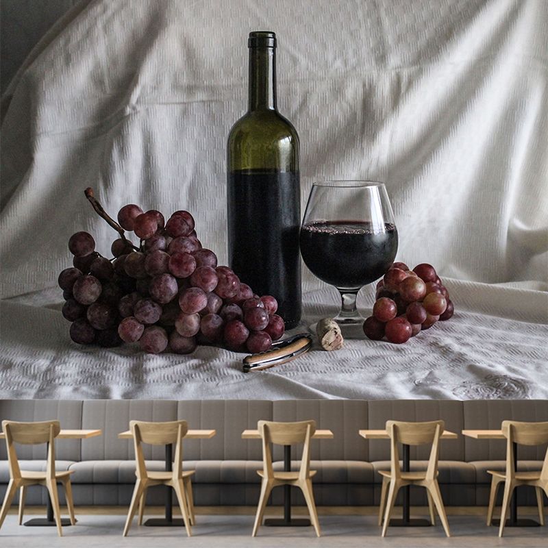 Contemporary Wine Mural Wallpaper Decorative Restaurant Wall Art, Stain Resistant