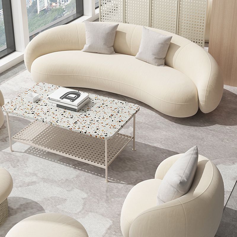 Beige Scandinavian Curved Sofa Tight Back Couch with Tuxedo Arm