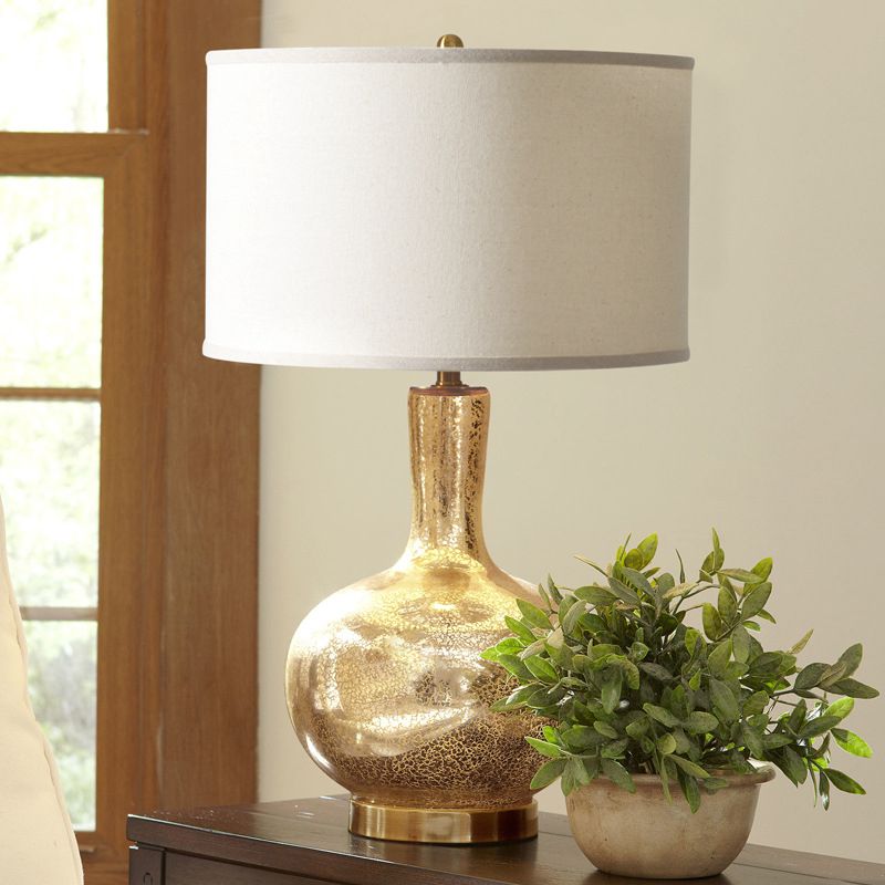 Vase Glashle Glass Night Light Country 1 dormitorio Night-Head Iluminación en oro con sombra de tela de cilindro
