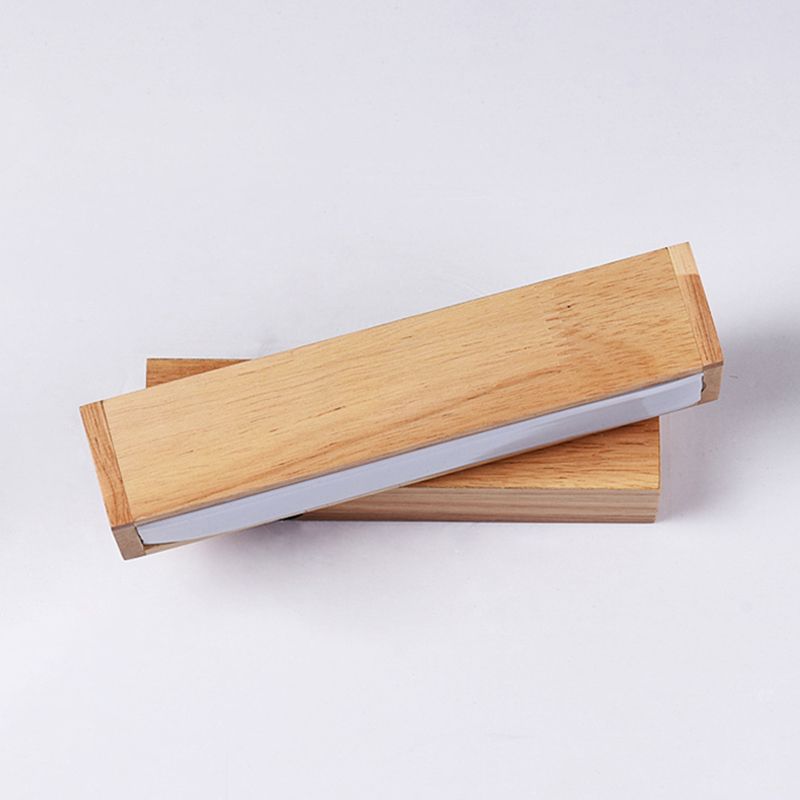 Modern Minimalist Style Rectangular Wall Mounted Light Fixture Wood Sconces for Bedroom