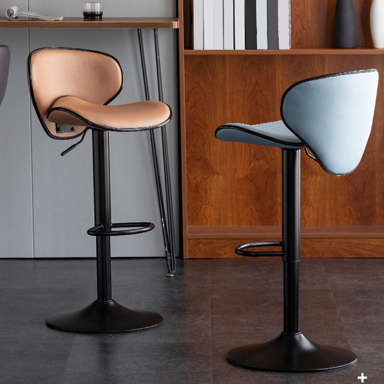 Scandinavian Metal Stool Fabric Upholstered Round Seat Counter Stool in Matte Finish