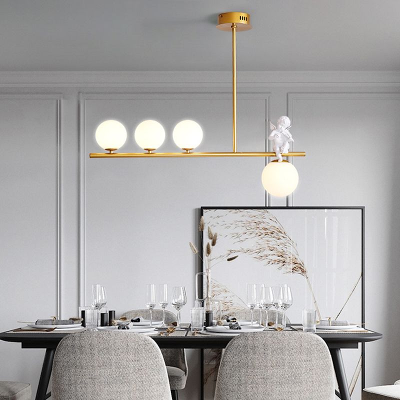 Globe Island Chandelier Lights Simplicity Milky Glass Chandelier Lighting Fixtures for Restaurant