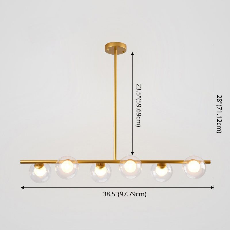 6 Luz de la isla moderna de la isla moderna iluminación esférica de la isla de vidrio transparente luz de techo para mesa de comedor